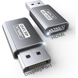 Jsaux 4K Displayport - HDMI Adaptör 2'li Paket, Dp Pc - HDMI Monitör Dönüştürücü Video UHD 2K@120Hz, 4k@30 Dp - Hdtv Erkek - Dişi Tek Yönlü Adaptör Dell, Lenovo, Hp, Gpu, Amd ile Uyumlu - Gri - Siyah