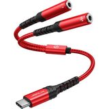 Jsaux USB C Mikrofon Adaptörü USB C - Çift 3.5mm Jack Aux Kulaklık Jakı Y Splitter Mic Ses Adaptörü, Samsung Galaxy S21/S20 ,huawei P40/P30 PRO/P20,ONEPLUS 7 Uyumlu CM0012 - Kırmızı