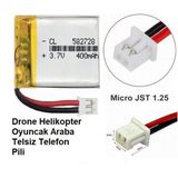 Jst Micro 1.25mm 400 Mah 3.7v Drone Helikopter Oyuncak Araba Telsiz Telefon Pili