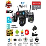 Jtech O-Kam OK-203PLUSW (3mp+3mp+3mp+3mp) 12MP Wi-Fi Polis Çakarlı 4 Kameralı 1 Ptz Akıllı Kamera - 64gb SD Kart