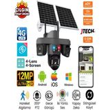 Jtech O-Kam Pro OK-335 Premium 4g 12MP Sim Kartlı Solar Panelli Polis Çakarlı 4 Lens 1 Ptz Akıllı Kamera - SD Kart Yok