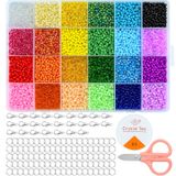 JTOOYS 3 mm 12000 adet cam boncuk seti, mini cam boncuklar, kendin yap bileklik, takı yapımı için, takı yapımı için, boncuk yapımı için 24 ızgaralı saklama kutusu, boncuk dizmek için boncuk ipi yapma seti