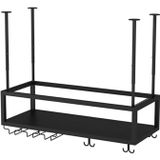 JTYMZYY Asma Cam Kadeh Tutucu ile Şarap Rafı, Ev Mutfak Bar Şarap Şişesi Depolama Rafı, Tavan Duvara Monte Dekoratif Çiçek Standı - Ayarlanabilir, Siyah (Boyut: 80x25 cm(32x10 inç))