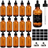Jucoan 16 Paket Cam Damlalık Şişeler, 4 oz/120 ml Amber Cam Tentür Şişeleri, Uçucu Yağlar için Kademeli Cam Göz Damlalıkları, Parfüm, Sıvılar için Sızdırmaz Seyahat Şişeleri