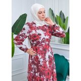 Jud Fashion Çiçekli Elbise - 42 - Kırmızı
