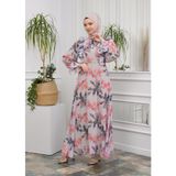Jud Fashion Fırfırlı Çiçekli Elbise - 38 - Gri - Kırmızı