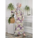 Jud Fashion Fırfırlı Çiçekli Elbise - 40 - Gri - Yeşil - Mor