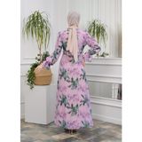 Jud Fashion Fırfırlı Çiçekli Elbise - 40 - Mor - Yeşil
