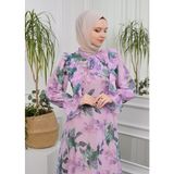 Jud Fashion Fırfırlı Çiçekli Elbise - 42 - Mor - Yeşil