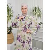 Jud Fashion Fırfırlı Çiçekli Elbise - 44 - Gri - Yeşil - Mor
