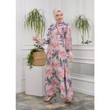 Jud Fashion Fırfırlı Çiçekli Elbise - 48 - Gri - Kırmızı