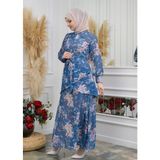 Jud Fashion Kemerli Çiçekli Elbise - 38 - Koyu Mavi