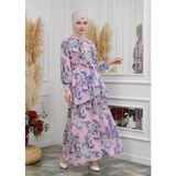Jud Fashion Kemerli Çiçekli Elbise - 38 - Pembe - Mavi