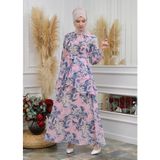 Jud Fashion Kemerli Çiçekli Elbise - 40 - Pembe - Mavi