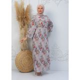Jud Fashion Pileli Etek Detaylı Çiçekli Elbise - 46 - Kırmızı - Gri