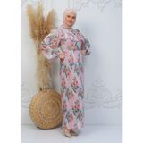 Jud Fashion Pileli Etek Detaylı Çiçekli Elbise - 48 - Mercan - Pembe - Mavi