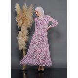 Jud Fashion Yaprak ve Çiçek Desenli Elbise - 38 - Açık Pembe