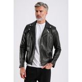 Judah Erkek Siyah Jumbo Biker Deri Mont - 3XL