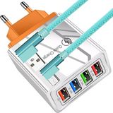 Judas A6 Çoklu Şarj Adaptörü 4 Port + J11 Micro USB 2.4A/90 Derece Şarj Kablosu -1mt