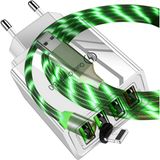 Judas A6 Çoklu Şarj Adaptörü 4 Port + J21 Lightning Ios Magnetic Akan LED Işıklı Şarj Kablosu -1mt