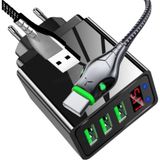 Judas A8 Led Göstergeli Çoklu Şarj Adaptörü + J17 Cobra Style Type-C 5A/100W Şarj Kablosu -2mt - Siyah