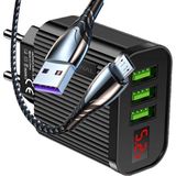 Judas A9 Led Göstergeli Çoklu Şarj Adaptörü + J1 Micro Usb 5A/100W Şarj Kablosu -2mt - Siyah
