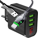 Judas A9 Led Göstergeli Çoklu Şarj Adaptörü + J17 Cobra Style Type-C 5A/100W Şarj Kablosu -2mt - Siyah