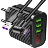 Judas A9 Led Göstergeli Çoklu Şarj Adaptörü + J8 Type-C 90 Derece 5A/100W Şarj Kablosu -3mt - Siyah