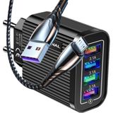 Judas Z6 Çoklu Şarj Adaptörü + J1 Micro Usb 5A/100W Şarj Kablosu -2mt - Siyah