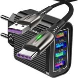 Judas Z6 Çoklu Şarj Adaptörü + J2 Type-C 5A/100W Şarj Kablosu -2mt - Siyah