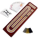 Juegoal Ahşap Beşik Tahtası Oyun Seti, Masif Ahşap Sürekli 3 Pist Tahtası, Daha Büyük Depolama Alanı, 9 Metal Mandal ve 2 Deste Oyun Kartı, Seyahat Taşınabilir Cribbage Oyun Setleri