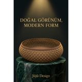 Jüjü Design 3D Baskı Kahverengi Hasır Görünümlü Dekoratif Tabak Kase Modern Salon Masaüstü Objesi