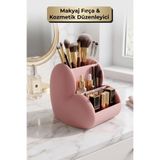 Jüjü Design Çok Bölmeli Makyaj Fırçası ve Kozmetik Organizeri Pudra Pembe Masa Üstü Düzenleyici