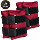 Jukon El ve Ayak Bilek Kum Ağırlığı 2 Adet 1 Çift Ayarlanabilir Cırtlı Spor Egzersiz Ağırlığı - 2 x 1 kg - Bordo