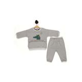 Julayla Erkek Bebek Timsah Desenli Eşofman Takım 3-6/6-9/9-12/18-24 Ay Füme 9-12 Ay