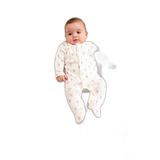 Julayla Jakarlı Baskılı Patikli Pamuklu Bebe Tulumu Ekru 6-9 AY