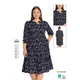 Juliet Deluxe Kadın Büyük Beden Dokuma Viskon Kumaş Desenli Düğmeli Elbise 33487