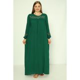 Juliet Deluxe Kadın Büyük Beden Dokuma Viskon Kumaş Uzun Kollu Elbise / Zümrüt - 33434