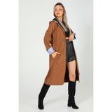 Julude Camel Kadın Kapüşonlu Bel Lastikli Uzun Trençkot P-00005908 - 38