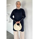 Julude Gülseli Kol Fermuar Detaylı Tesettür Triko Tunik P-00020679 - Lacivert - Standart