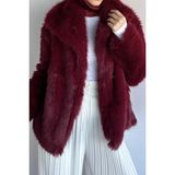 Julude Iç Astarlı Çift Cepli Kürklü Tesettür Mont P-00019456 - Bordo - 42