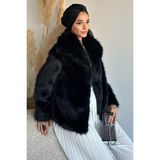 Julude Iç Astarlı Çift Cepli Kürklü Tesettür Mont P-00019456 - Siyah - 40