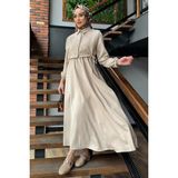 Julude Yan Bağlamalı Bluz Kombinli Tesettür Elbise P-00016364 - XL - Bej