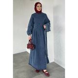Julude Yelek Kombinli Kot Jean Tesettür Elbise P-00020593 - Buz - Mavi - 40