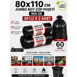 Jumbo Boy Çöp Poşeti 80x110 cm Siyah 60 Adet 2 Rulo