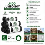 Jumbo Boy Endüstriyel Çöp Poşeti 80X110 Cm 60'Li - 400 Gram Ağır Hizmet Tipi Kalın Torba