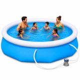 Jumbo Boy Şişme Havuz, 3.05 Metre Çaplı Büyük Aile Havuzu, 3 Katmanlı Dayanıklı PVC UV Güneşe Dayanıklı, Çift Yönlü Hava Akışlı Yetişkin Çocuk Ev Bahçe Yazlık Kullanımı İçin Büyük Boy Şişme Havuz