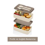 Jumbo Dikdörtgen İki Katlı Lunch Box Beslenme Saklama Kutusu - Bordo