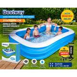 Jumbo Dikdörtgen Şişme Aile Havuzu 211X132x46 Cm Geniş İç Hacim + El Pompası Hediye