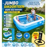 Jumbo Dikdörtgen Şişme Aile Havuzu 262X175x51 Cm + El Pompası Hediye Geniş Bahçe Ve Yaz Havuzu